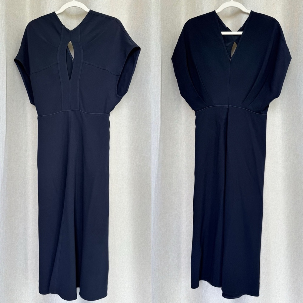 Victoria Beckham Crepe Dolman Sleeve Cut Out Navy Blue Midi Dress S (4) - Picture 3 of 13
